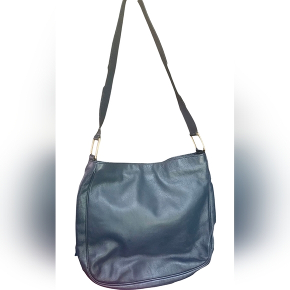 Vintage PAOLA DEL LUNGO 100% Genuine Leather Shoulder Purse Deep Navy. - Picture 3 of 11